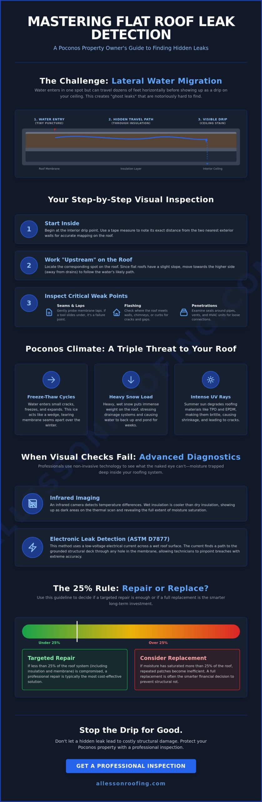 Flat Roof Leak Detection: A 2026 Guide for Poconos Property Owners