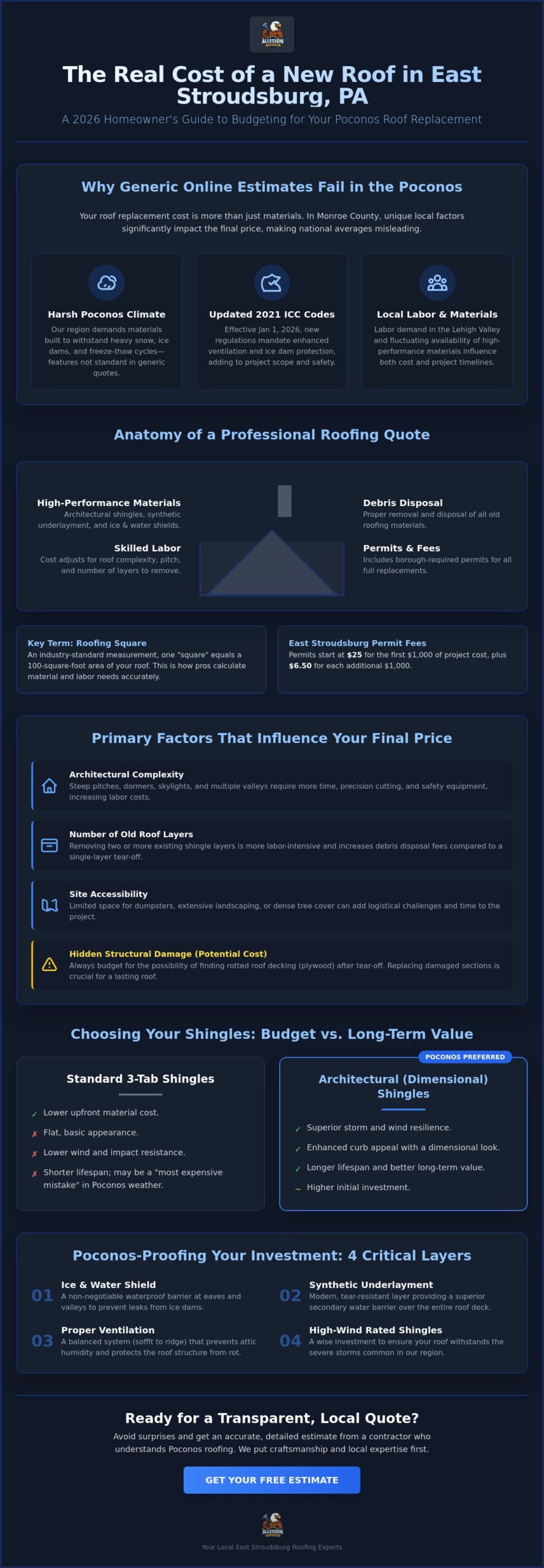 Cost of a New Roof in East Stroudsburg, PA: 2026 Homeowner’s Guide