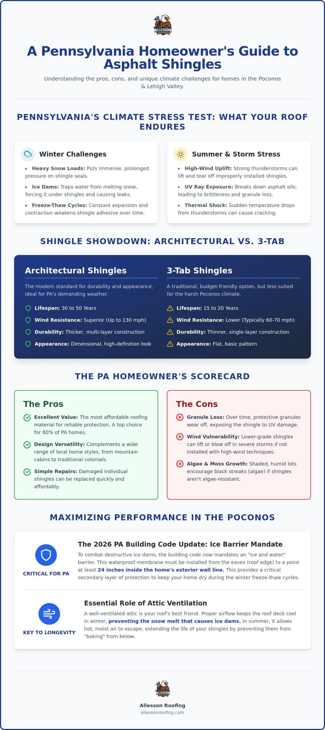 Asphalt Shingle Pros and Cons for the PA Climate: A 2026 Poconos Homeowner’s Guide